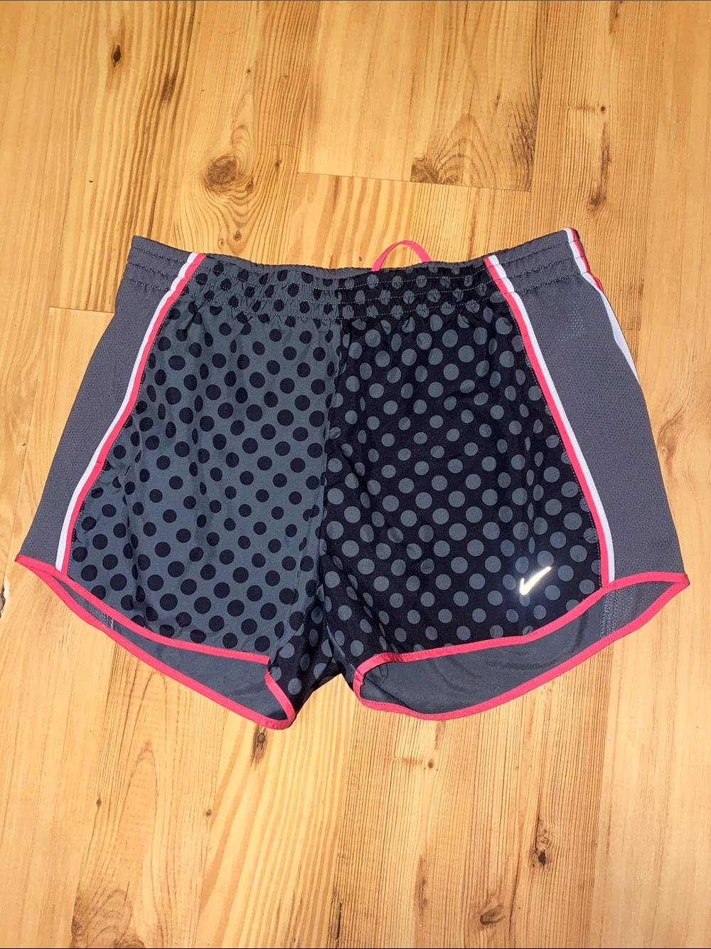 Nike Women’s Gray and Pink Polka Dot Athletic Shorts